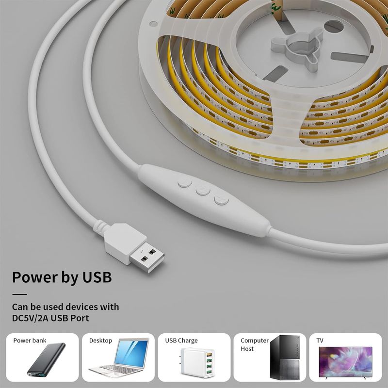 COB LED Strip Light CCT Tunable 560LEDs CRI90 2m Dimmable 2700K-6500K 24V LED Tape Lights Kit do sypialni pod szafą