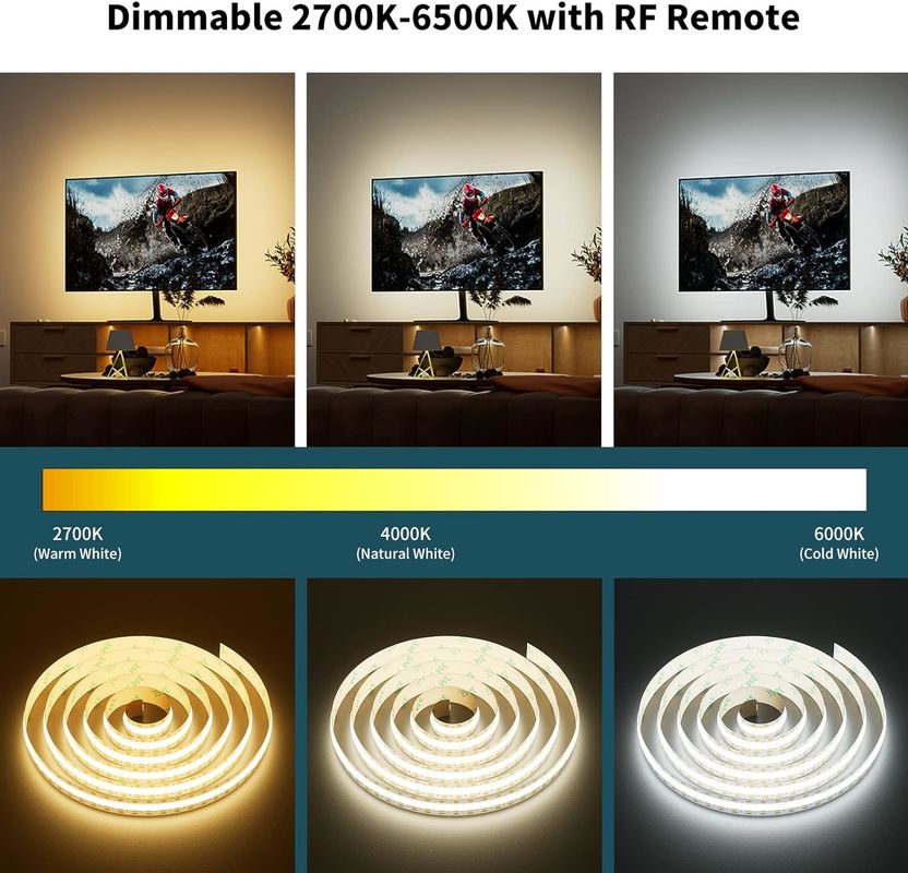 COB LED Strip Light CCT Tunable 560LEDs CRI90 2m Dimmable 2700K-6500K 24V LED Tape Lights Kit do sypialni pod szafą