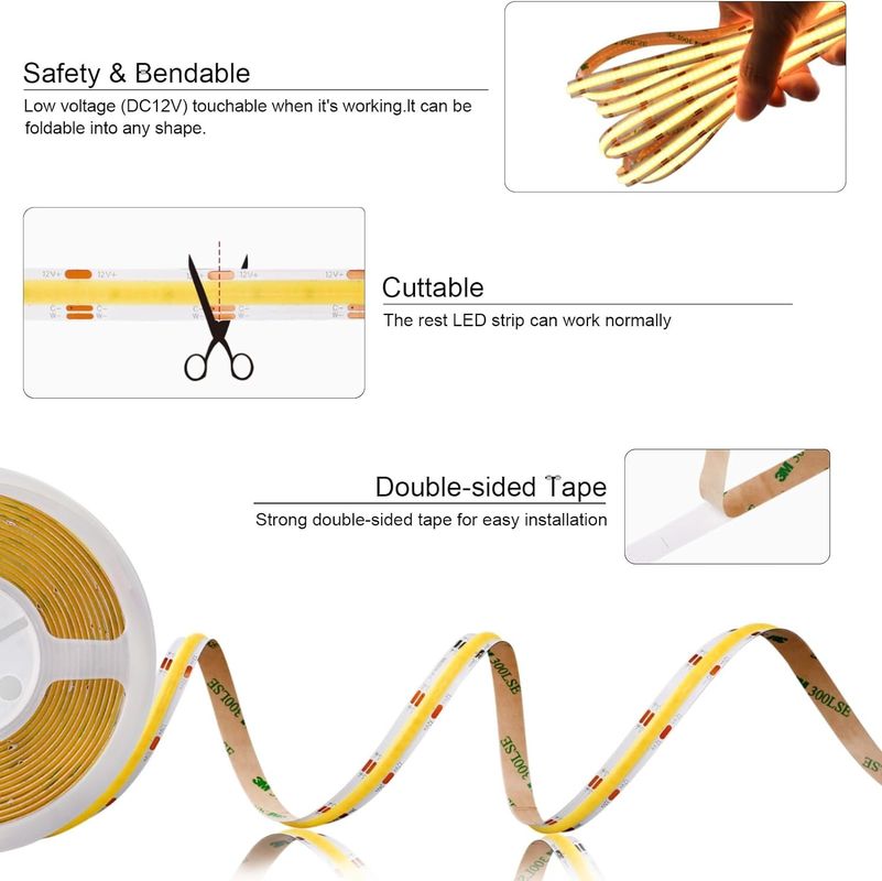 560LED COB LED Strip 90 CRI CCT Flexible COB 3M z adapterem i mini kontrolerem RF
