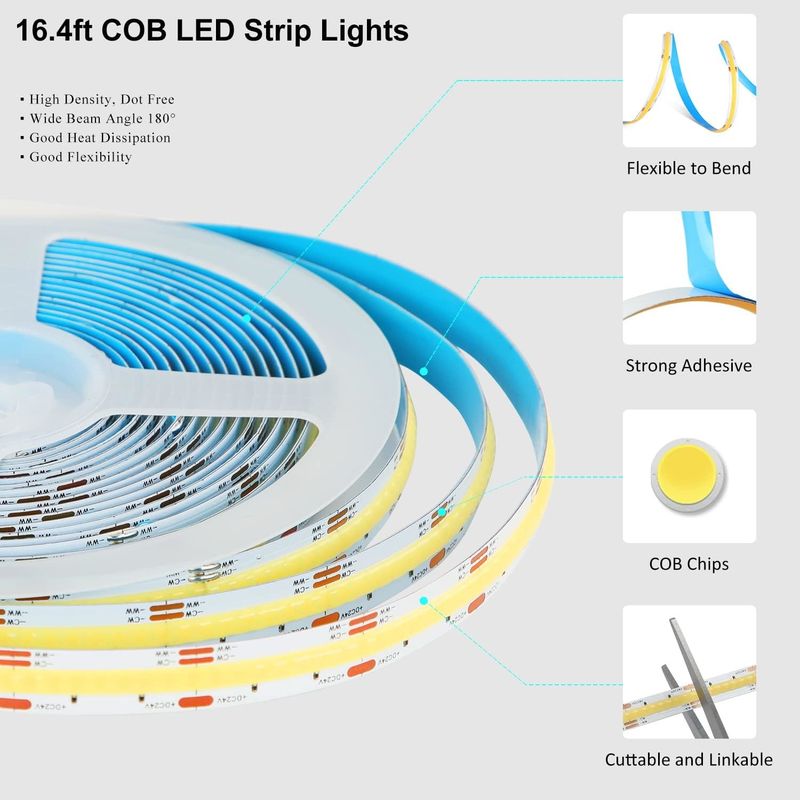 COB LED Strip Lights CCT (2700K-6500K Tunable) 2M 560LED/m CRI90 Led Tape Light Kit z pudełkowym opakowaniem