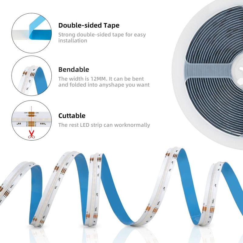 784 diody LED/m RGBW Chip COB LED Strips Dimmable -20°C Do 60°C DC 24V Wpięcie wejściowe