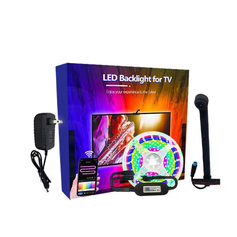 Wi-Fi LED TV Backlight z czujnikiem dla 55-75-calowych telewizorów i komputerów RGBIC App Control Kompatybilny z Alexa i Asystentem Google
