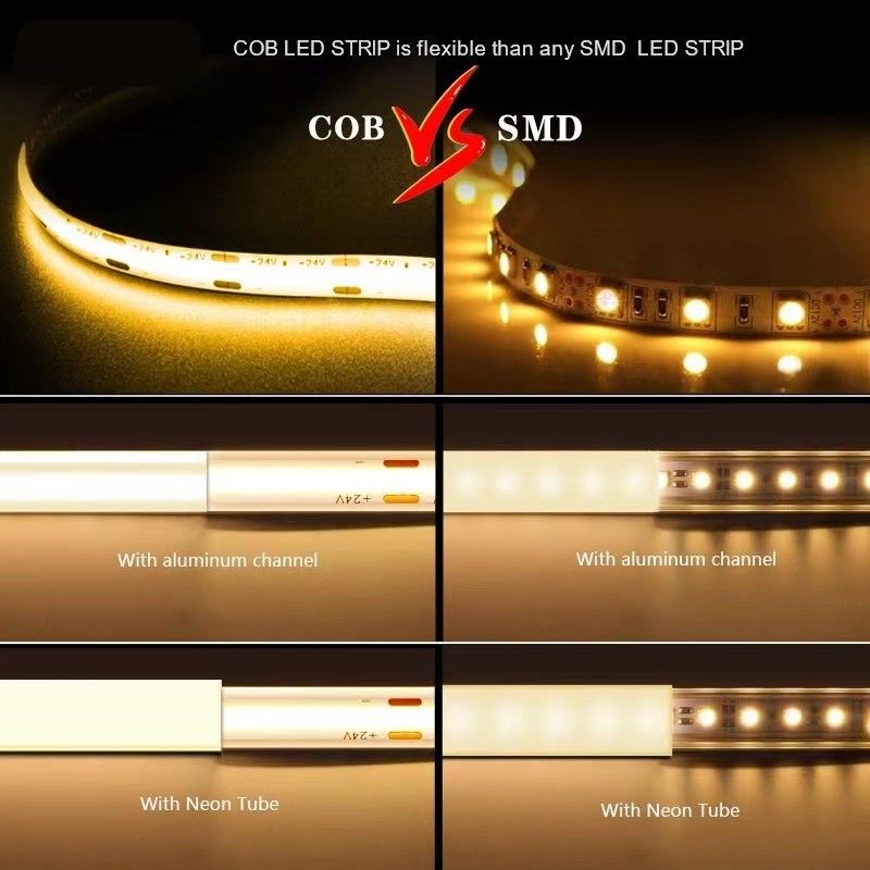 12V 24V wodoodporny IP65 IP67 IP68 CRI90 Zgaszający 5M elastyczny pas LED COB do pomieszczeń wewnętrznych