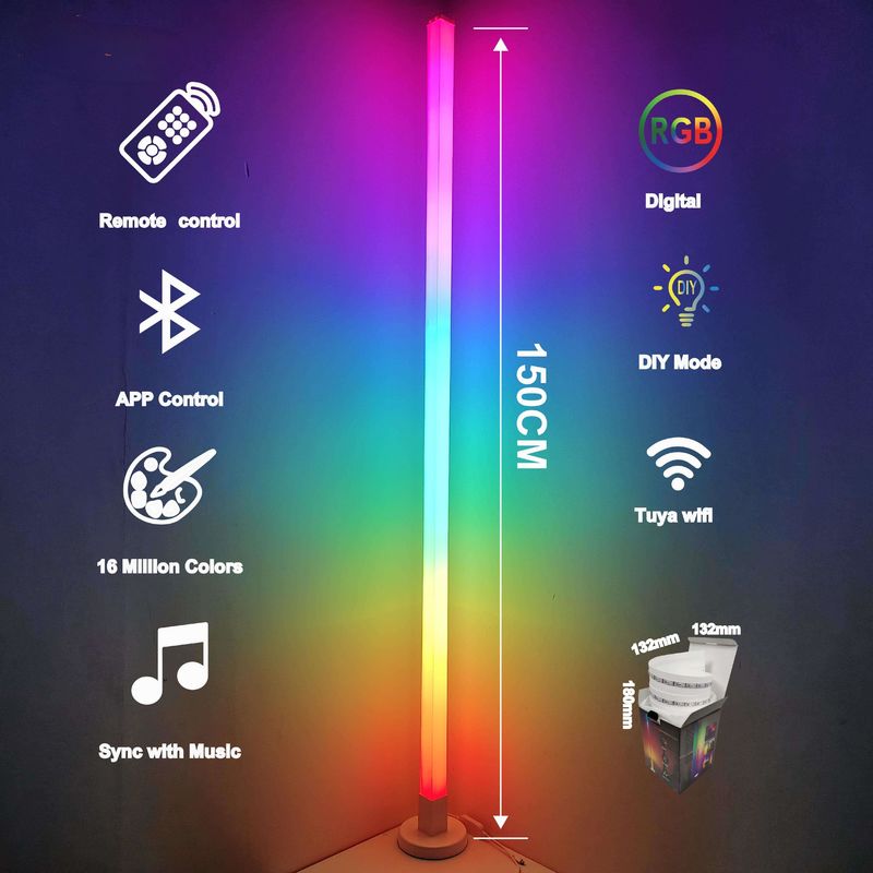 Metalowy Szklany Cienie Światło podłogowe 150cm Kolorowa Lampa podłogowa zdalnie sterowana do sypialni