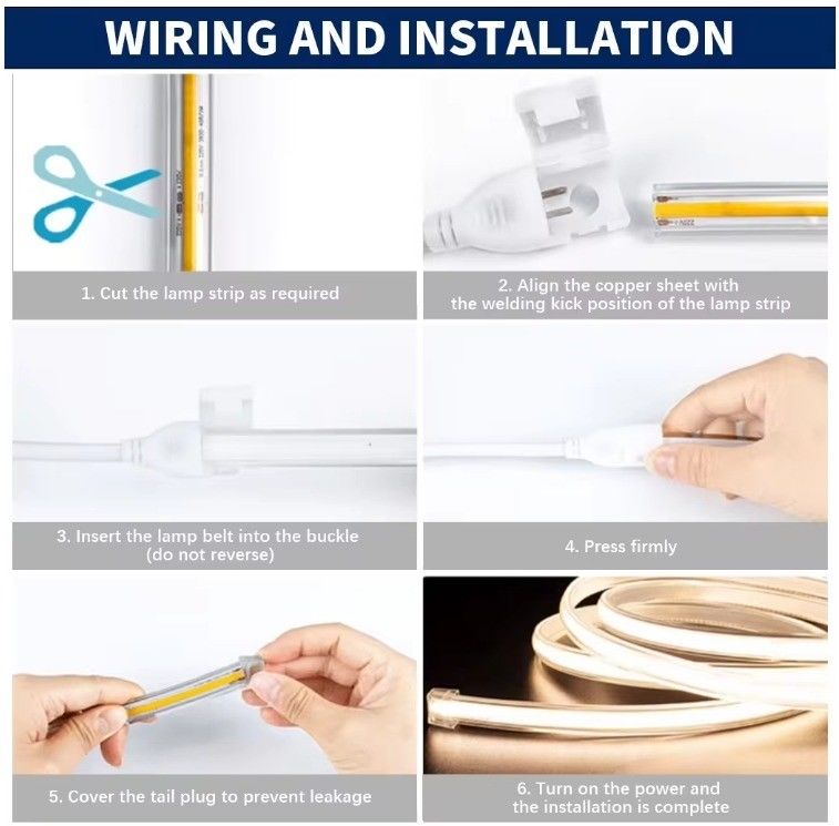 Elastyczne światło COB LED 288 LED Wysokie napięcie 110V 220V 2700K 3000K 4000K 6000K IP65