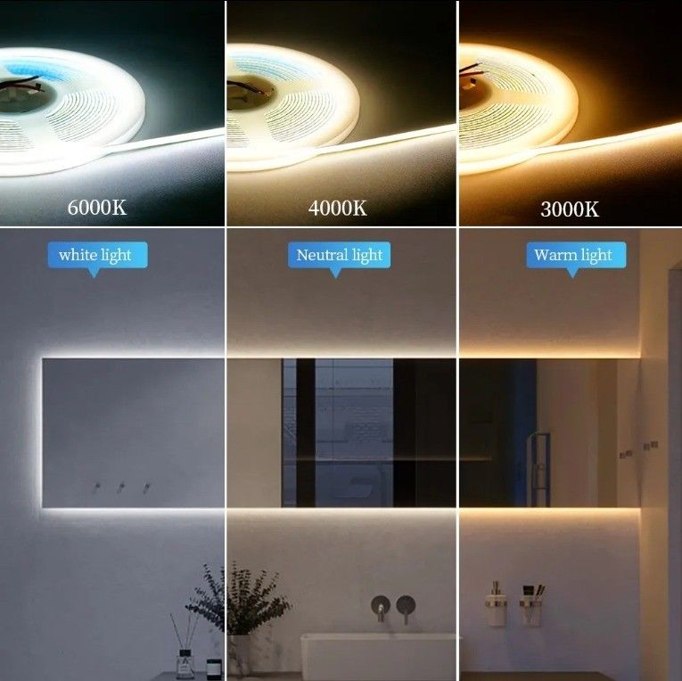 Długotrwałe światło COB Led Strip Light z przyciemniaczem 3mm Ultra Slim 400Leds/m Biała taśma COB 50000 godzin Idealny